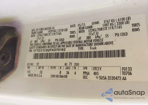 2015 Ford F-150 Xl z USA, uszkodzony, nr VIN 1FTEX1C82FKD70162